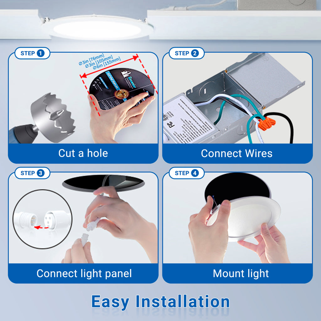 MW LED 4 Inch Dimmable LED Slim Pot Light , 9W 810LM 5CCT (2700K/3000K/3500K/4000K/5000K) Adjustable ETL Listed IC Rated Wet Locations