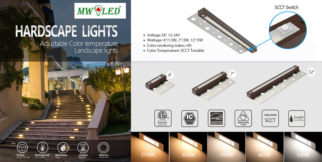 MW LED 7 Inch 3W LED Hardscape Lighting, Color Changing Retaining Wall Light, Low Voltage Landscape Lights,12V-24V AC/DC, IP65 Waterproof Outdoor Step Light