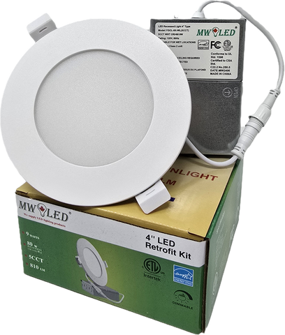 MW LED 4 Inch Dimmable LED Slim Pot Light , 9W 810LM 5CCT (2700K/3000K/3500K/4000K/5000K) Adjustable Energy Star ETL Listed IC Rated Wet Locations