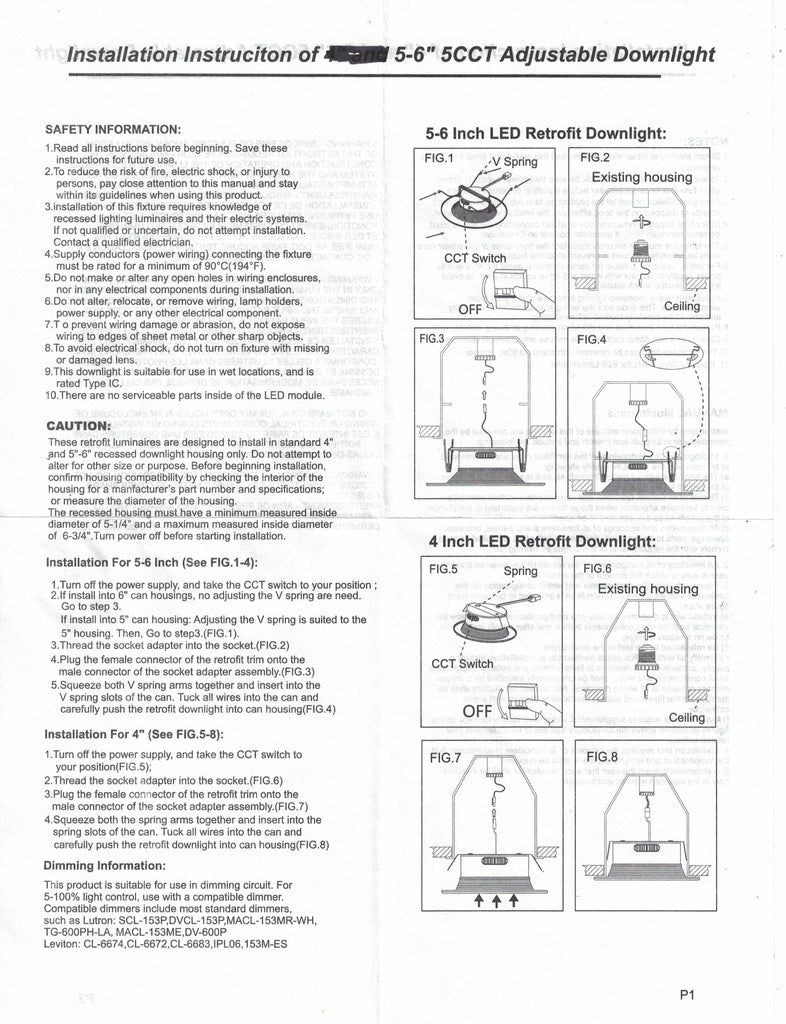 5-inch and 6-inch Integrated LED Recessed Ceiling Light, Dimmable Downlight, 5CCT Selectable (2700k/3000K/3500K/4000k/5000K)  CETL Listed