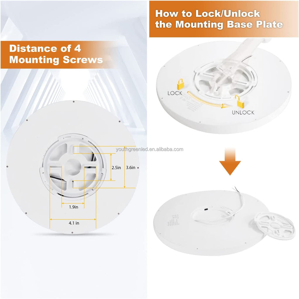 MW LED 12 Inch 24W LED Dimmable Flush Mount Ceiling Light 3CCT Color Selectable: 3000K/4000K/5000K 3000Lm 120V Low Profile Disk Lamp IC Rated Suitable for Damp Locations ETL Listed