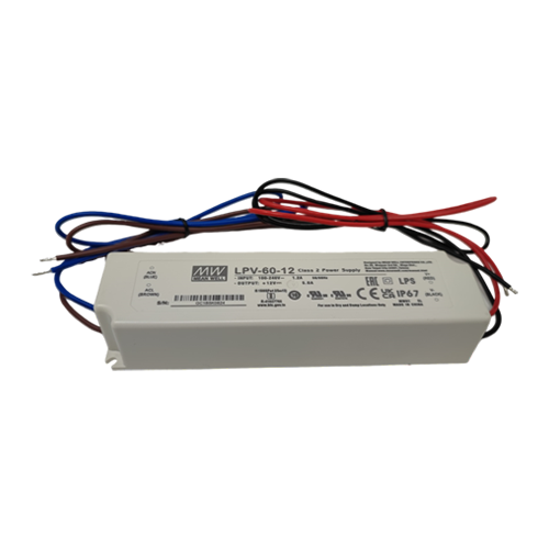 Mean Well LPV-60-12 Single Output LED Power Supply  60W 12V 5A, IP67, Cable Output, Waterproof, (Certified cUL ,Class 2)