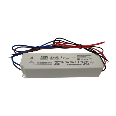 Mean Well LPV-60-12 Single Output LED Power Supply  60W 12V 5A, IP67, Cable Output, Waterproof, (Certified cUL ,Class 2)