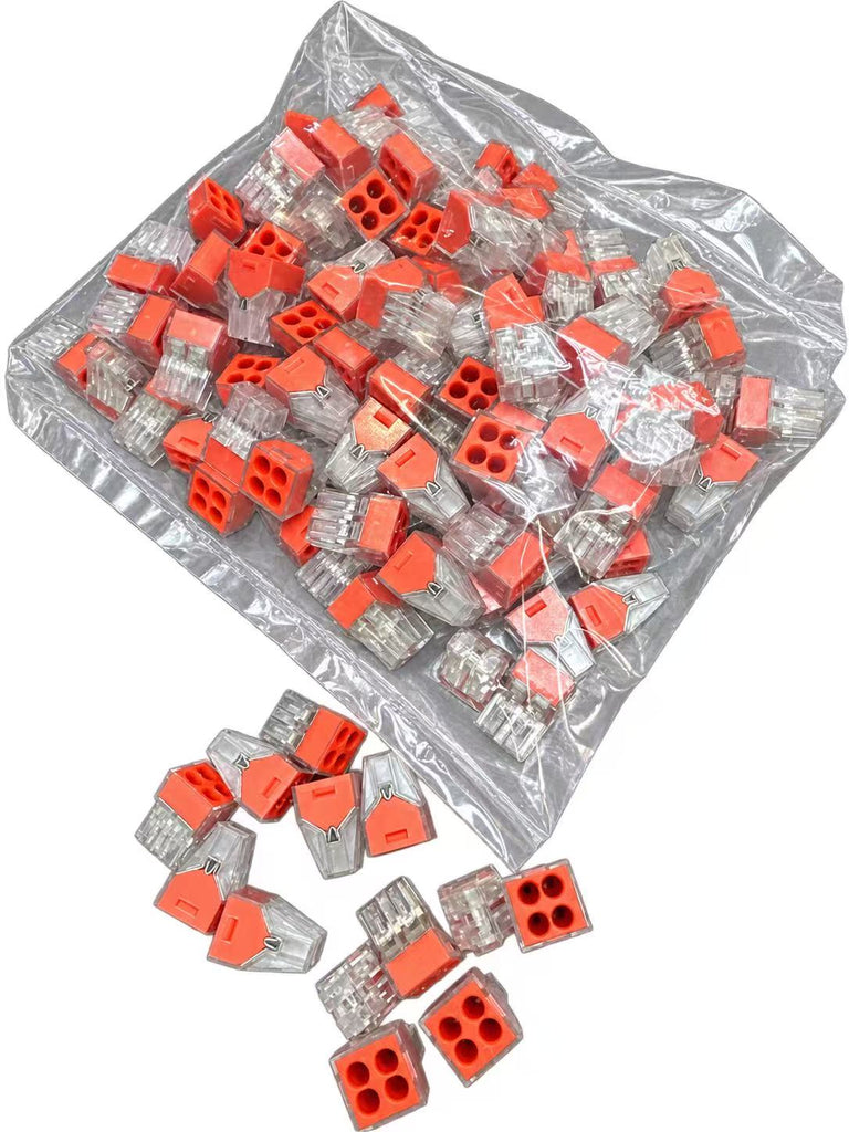 100pcs PCT Quick Connect Terminal, Hard Flexible Wire Universal Construction Connection, Wire Connector Assortment, Compact Wire Connectors(4 Holes PCT‑104)
