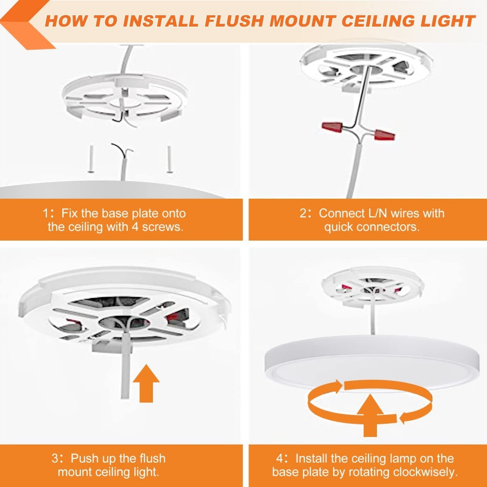 MW LED 12 Inch 24W LED Dimmable Flush Mount Ceiling Light 3CCT Color Selectable: 3000K/4000K/5000K 3000Lm 120V Low Profile Disk Lamp IC Rated Suitable for Damp Locations ETL Listed