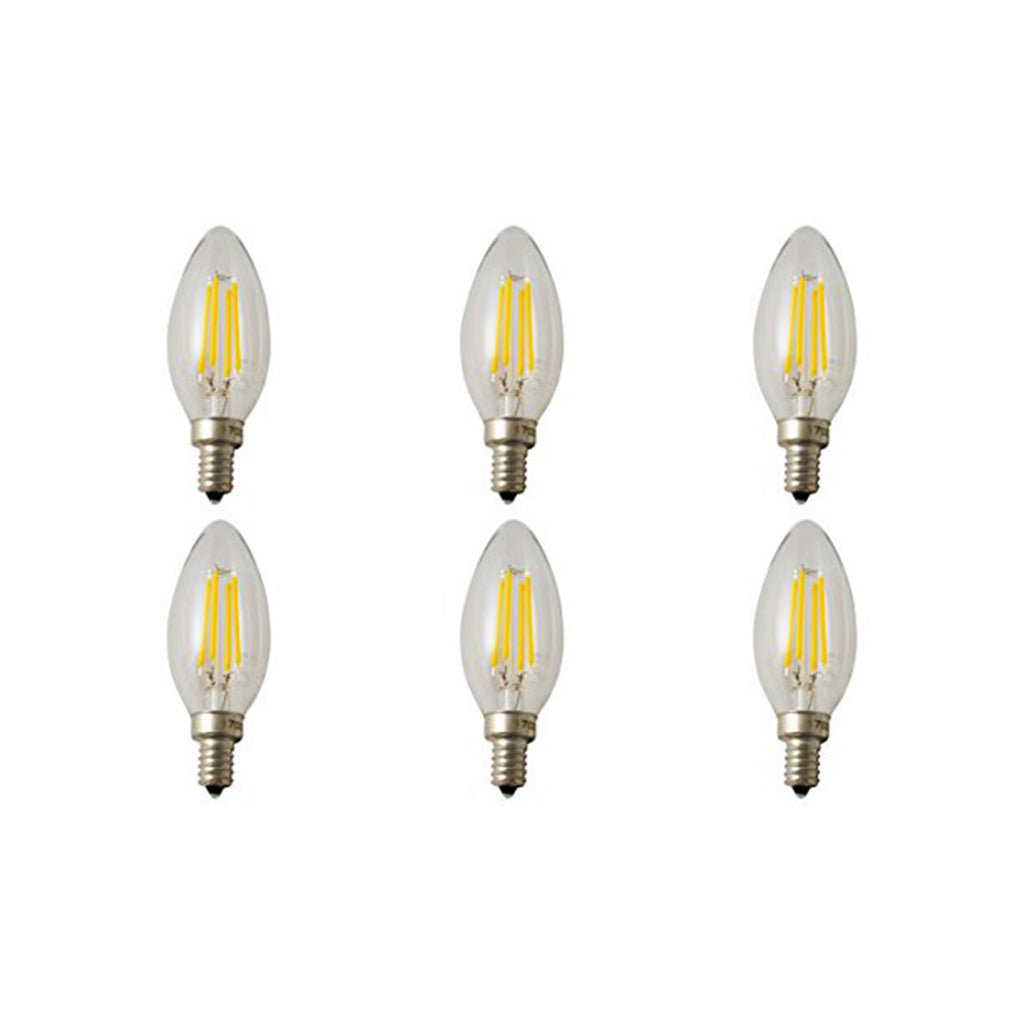 MW LED 6-Packed B11 Filament Bulb 6W (60W Equivalent) 600 Lumens E12 Candelabra LED 2700K Warm White Candle Light Bulbs