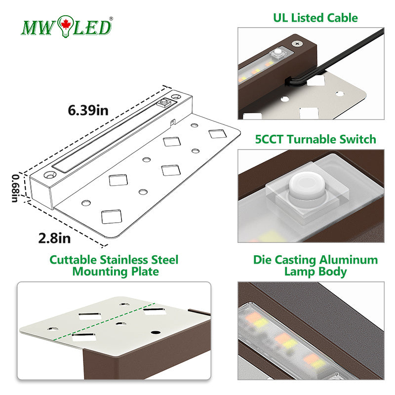 MW LED 7 Inch 3W LED Hardscape Lighting, Color Changing Retaining Wall Light, Low Voltage Landscape Lights,12V-24V AC/DC, IP65 Waterproof Outdoor Step Light