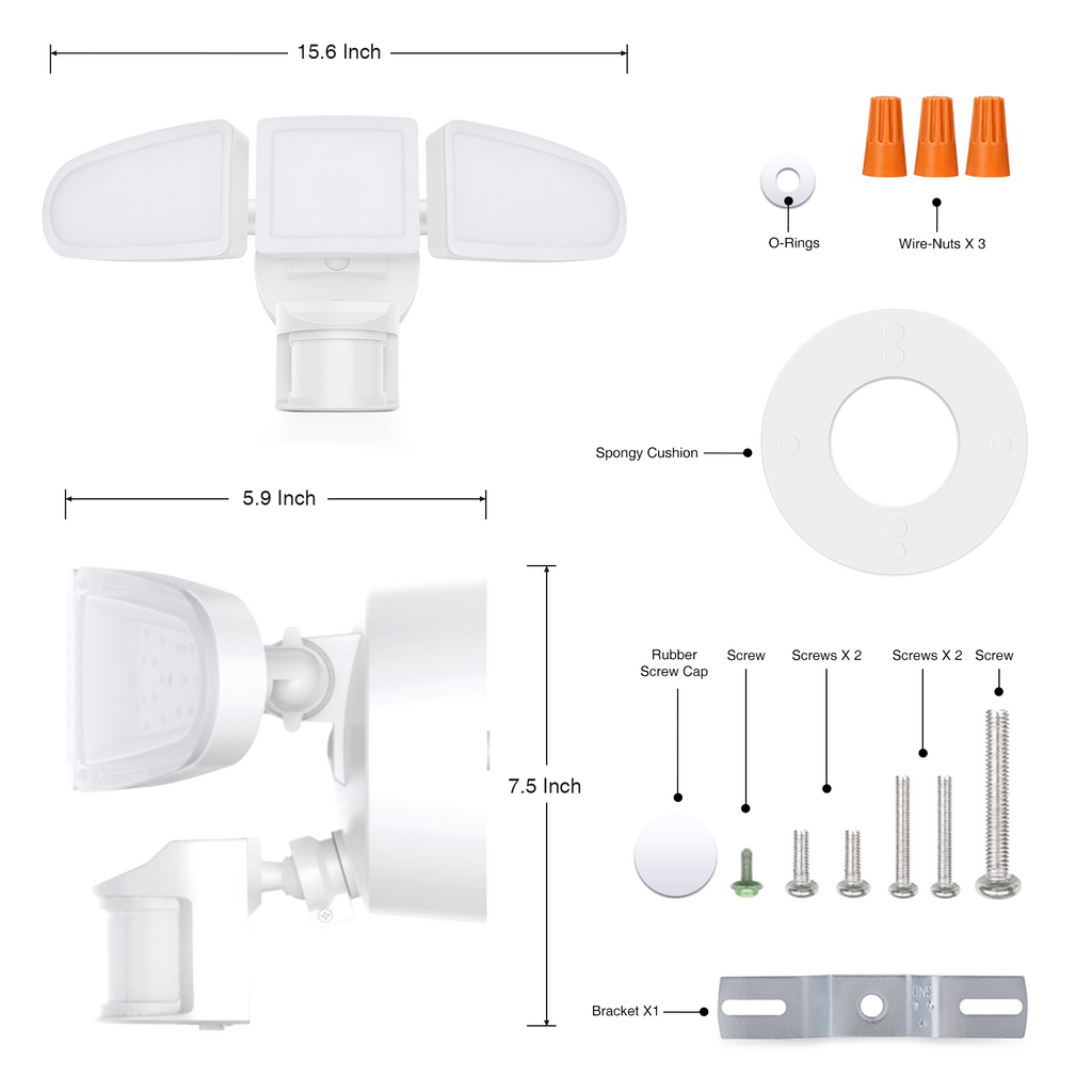 MW LED Motion Sensor Outdoor Flood Light, 40W Ultra Bright 4500LM, 5000K Waterproof LED 3-Head Security Light, Dusk to Dawn Mode, ETL Certified