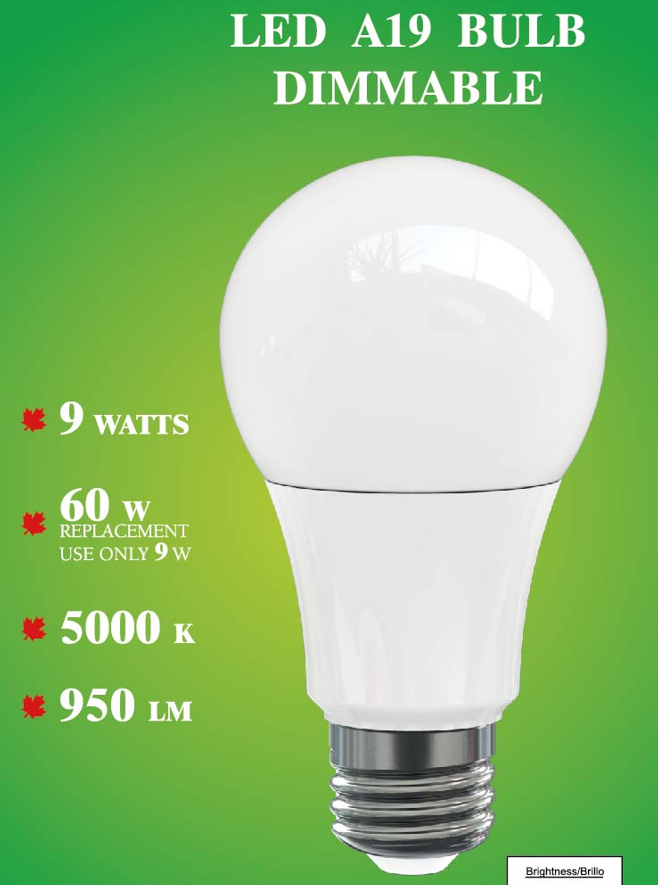 MW LED 9W LED A19 E26 Bulb CUL-Listed Dimmable (60-Watt Equivalent), 800 Lumens, Medium Screw Base, 350° Beam Angle - (10 Packed) Daylight 5000K)