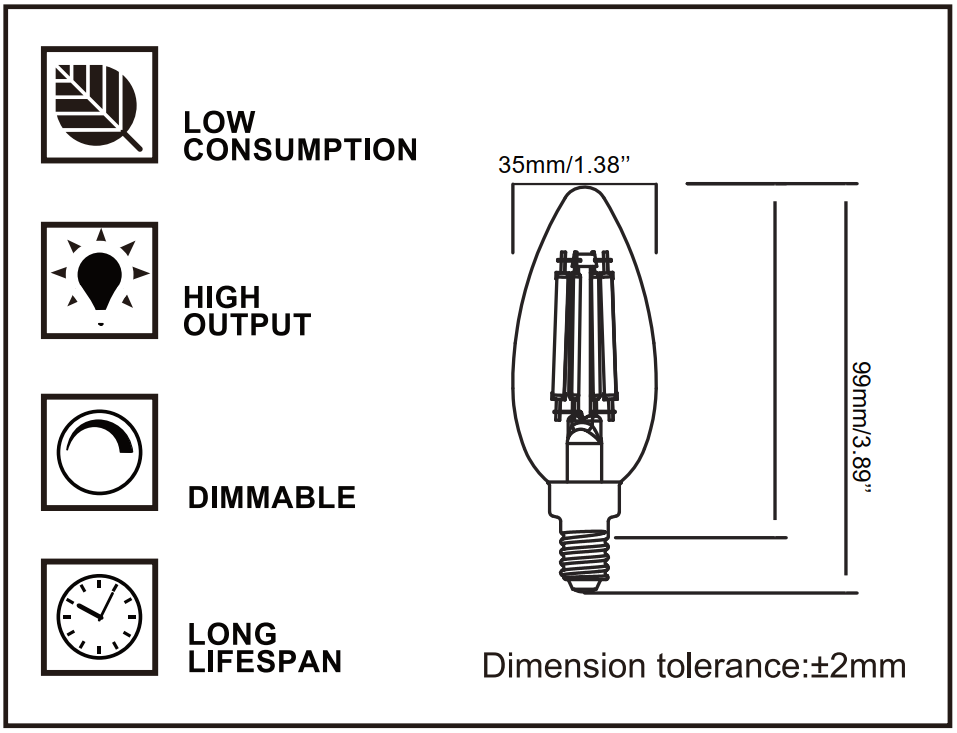 MW LED 6-Packed B11 Filament Bulb 7W (75W Equivalent) 800 Lumens E12 Candelabra LED 5000K Daylight Candle Light Bulbs