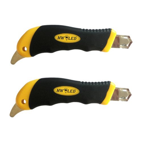 MW LED 18mm Utility Knife, Black Steel Blade Anti-Slip Rubber Grip SNAP-Off Cutter (2-Pack)