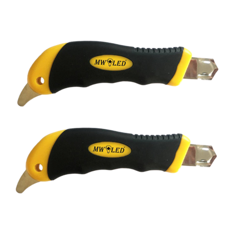 MW LED 18mm Utility Knife, Black Steel Blade Anti-Slip Rubber Grip SNAP-Off Cutter (2-Pack)