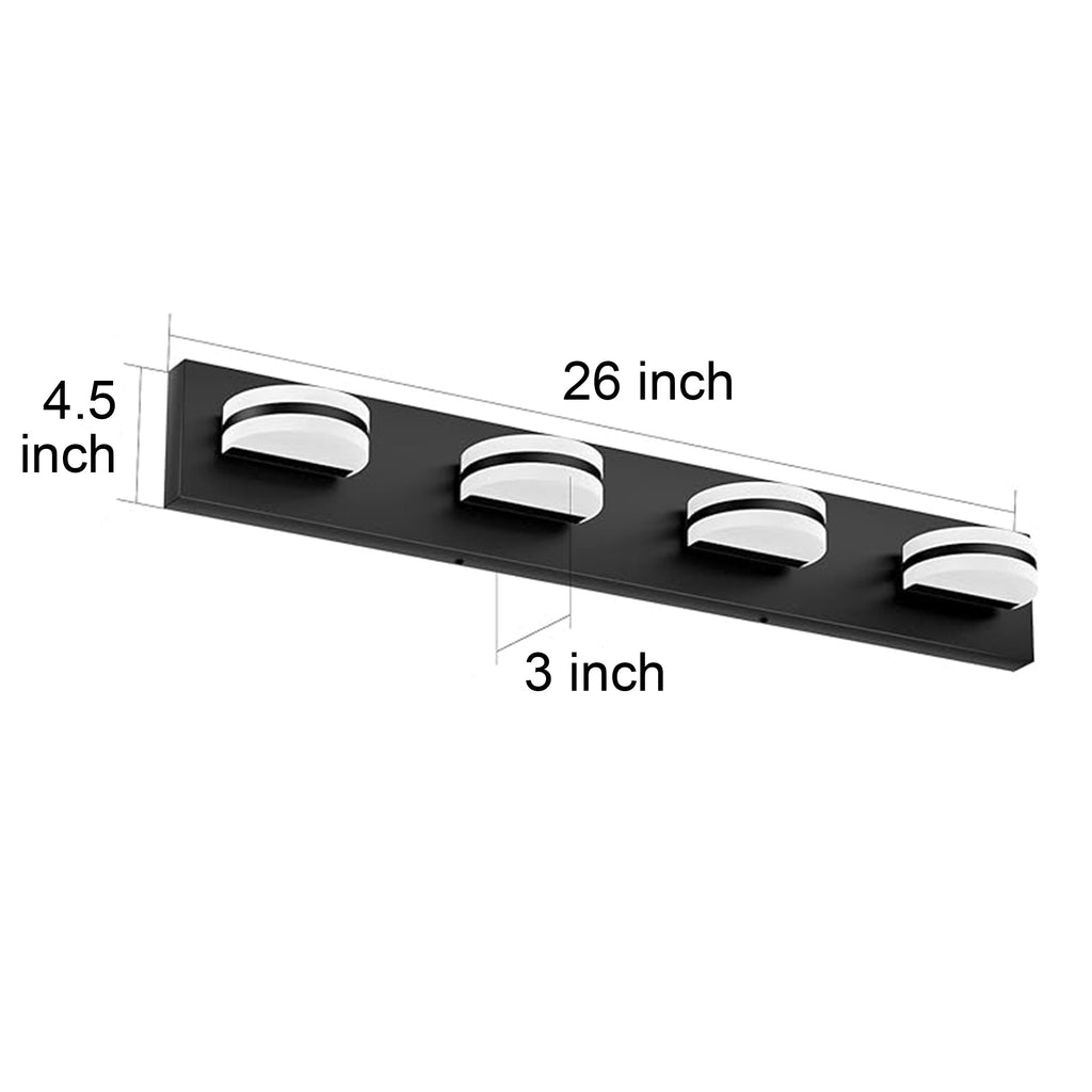 MW LED Bathroom Light Fixtures Over Mirror, 4 Lights Vanity Lights for Bathroom, 20W Modern Bathroom Vanity Light Fixtures 3CCT Color Temperature 3000K/4000K/5000K, Black Bathroom Led Vanity Lights Dimmable