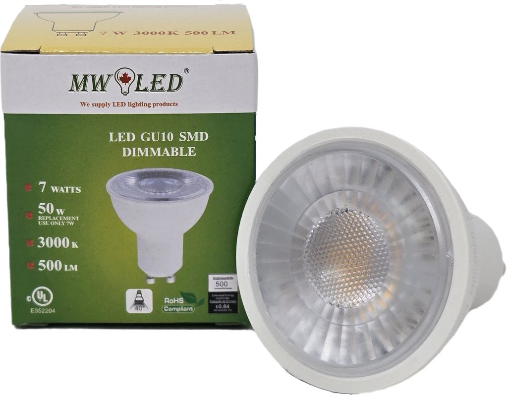 MW LED GU10 LED Light Bulb 7W Dimmable , 50W Incandescent Replacement ENERGY STAR UL-listed Spotlight, Track Lighting, Recessed Light 3000K Warm White, 500lm, 40 Degree Beam Angle