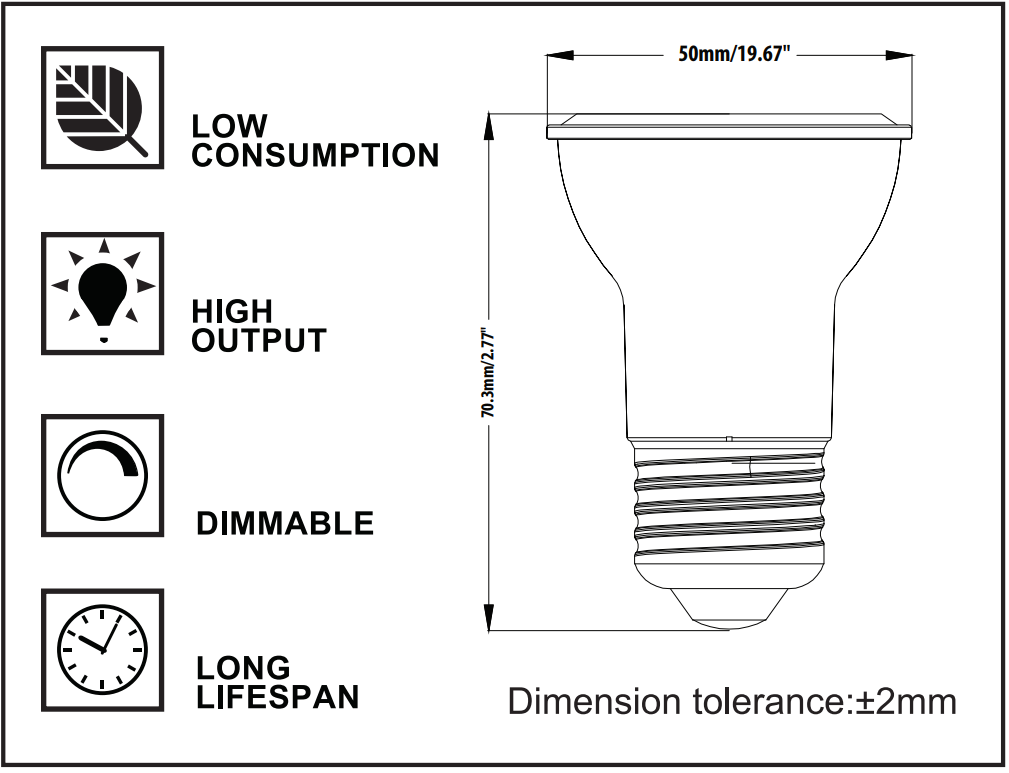 PAR16 LED Light Bulbs, Dimmable SpotLight, 7W=50W, 500 Lumens, cUL Listed (3000K Warm White)