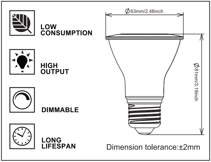 PAR20 LED Light Bulb, 50W Incandescent Replacement Spotlight, 3000K Warm White