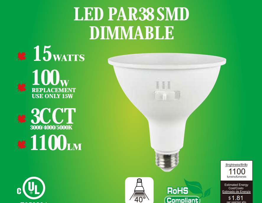 PAR38 LED Light Bulb, 100W Incandescent Replacement Spotlight, 3000K/ 4000K/ 5000K (3CCT Switchable 3000K, 4000K, 5000K)