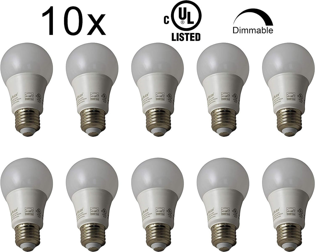 MW LED A19 Light Bulb 9W (60 Watt Equivalent) 10-Packed Dimmable CUL-Listed (Soft White 3000k)